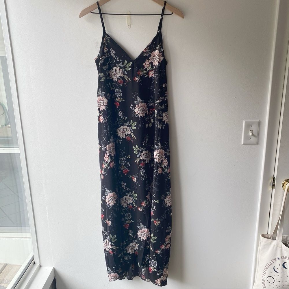 shein black floral semi sheer maxi dress size xs